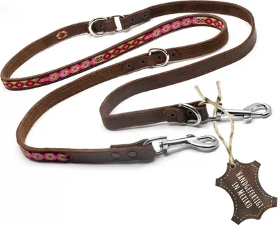 Produktbild von ALTEZAR Hundeleine Leder Breit Tribal Handgemacht in Mexiko für große Hunde Rosa