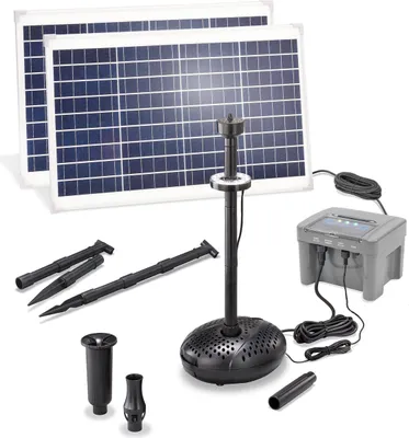 Produktbild von esotec Solar Teichpumpenset 70/2800 LED mit 12,8V/12Ah LiFe-Akkuspeicher 101940
