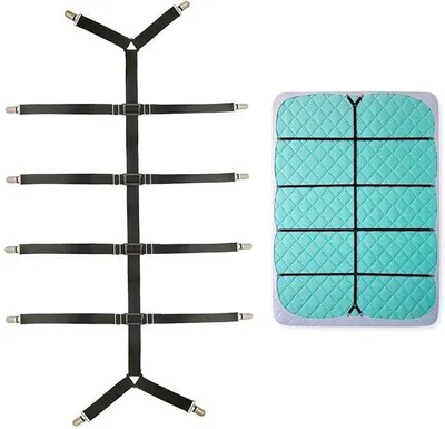 Produktbild von Unyqoos® Verstellbare Lakenspanner für Spannbettlaken – elastisch, Metallklammer mit Kunststoffteil, geeignet für Queensize & verstellbare Matratzen