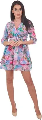 Produktbild von Lilafarbenes Blumenkleid zum Binden in der Taille