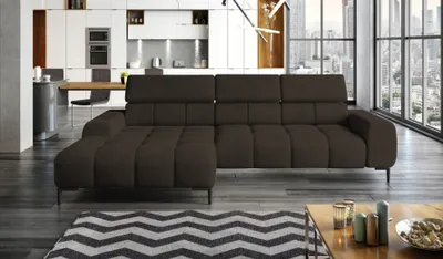 Zdjęcie produktu dla Narożnik tapicerowany w kształcie litery L lewy Narożnik z funkcją spania Sofa z funkcją spania mała 3-osobowa Regulowane zagłówki i siedzisko Tkanina: SALVADOR | 177x270x99 cm | Ciemnobrązowy