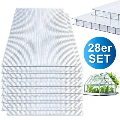 Obrázek produktu pro Ikodm 28x Polykarbonátové dutinkové desky, 4 mm, průhledné, s dutinkovými žebry, odolné proti UV záření, vhodné pro skleníky a přístřešky