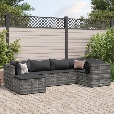 Produktbild von 2024 Gartenmöbel 6-tlg. Garten-Lounge-Set mit Kissen Grau Poly Rattan Gartenmöbel-Sets Garden Pleasure 9305432