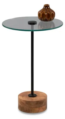 Runder Beistelltisch aus Glas und Massivholz, 35x53x35 cm, schwarz