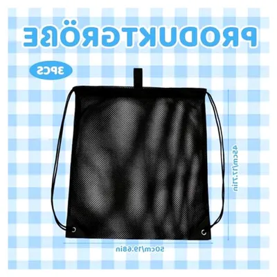 Produktbild von 3er Set Mesh Strandtaschen 50×45 cm, Kordelzug Netztaschen für Sport und Freizeit