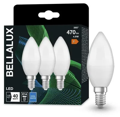 Obrázok produktu pre 3 x Bellalux LED sviečky 4,9W = 40W E14 matné 470lm 840 neutrálna biela 4000K