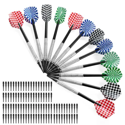 Immagine prodotto di Set di 12 freccette da dart con punta in plastica, e 100 punte intercambiabili per tabelloni elettronici da dart