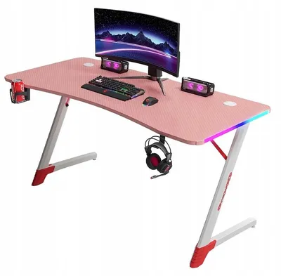 Produktbild von Gaming Tisch - Schreibtisch 140x60x75 cm - Computertisch Rosa - Gaming Schreibtisch - LED Tisch