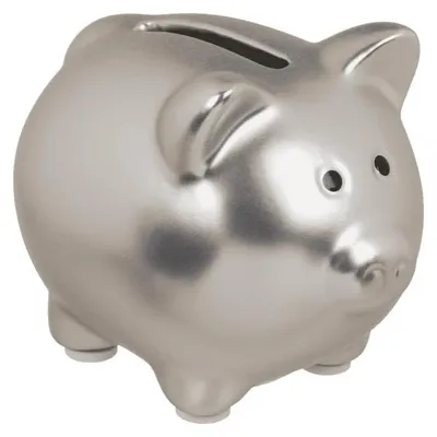 Sparschwein aus Keramik, glänzend, 8,5x6 cm, mit Deckel, Silber