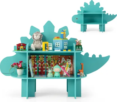 Produktbild von GOPLUS Kinder Bücherregal, Kinderregal mit 2-stufigen offenen Regalen & Kippschutz, Spielzeugregal Holz für Kleinkinder im Kinderzimmer, Kindergarten (Grün-Dinosaurier)