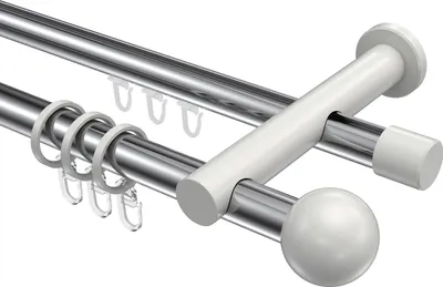 Produktbild von Interdeco Rundrohr-Innenlaufstange / Gardinenstange (Kombination) Chrom / Weiß, Typ Platon Luino (Kugel), 20 mm Ø 2-läufig, 100 cm