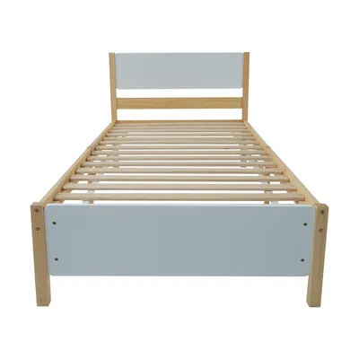 Produktbild von Flieks Holzbett Klassisches Bett 90x200cm mit Lattenrost, Einzelbett Jugendbett Kinderbett mit Kopfteil, Tagesbett Futonbett, Naturbelassen