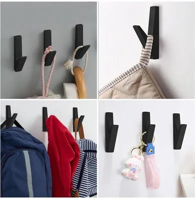 Immagine prodotto di Uniqoos® Set da 12 ganci appendiabiti neri opachi in lega di zinco, ganci a parete con fissaggio nascosto, resistenti alla ruggine, adatti per bagno, cucina, ingresso
