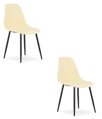 Image de Chaise - Leobert - Wat - Crème/Pieds Noirs - 46 X 51 X 84 Cm - Lot De 2