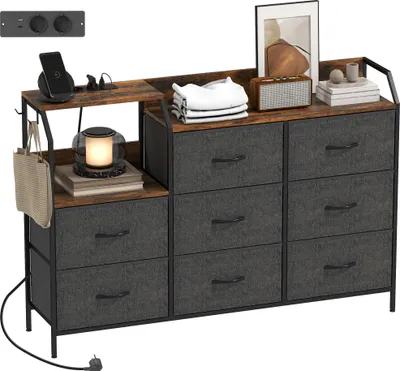Produktbild von HOMCOM Kommode Schrank mit 8 Schubladen aus Vliesstoff Ladestation Haken