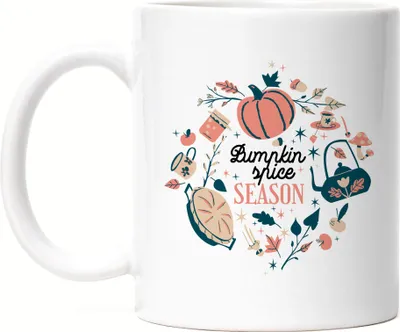 Produktbild von Pumpkin Spice Season Tasse Weiß Laubblätter Kürbis Tee Kürbiskuchen Zimt Pumpkin Spice Pie Teekanne Herbstzeit Gewürz