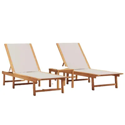 Immagine prodotto di vidaXL Lettini prendisole 2 pezzi con tavolo grigio in legno massiccio acacia textilene