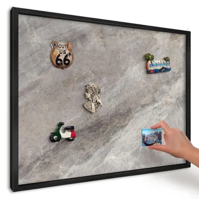Produktbild von Magnettafel 70x50 cm mit schwarzem Rahmen - Magnetische Metalltafel, Magnetpinnwand zur Wandmontage für Wohnzimmer, Küche, Flur, Kinderzimmer und Büro - Steintextur
