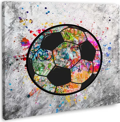 Produktbild von Street Art Fußball Graffiti Ball Leinwandbild Wandbild Kunstdruck XL Wanddeko: 100x100x2cm