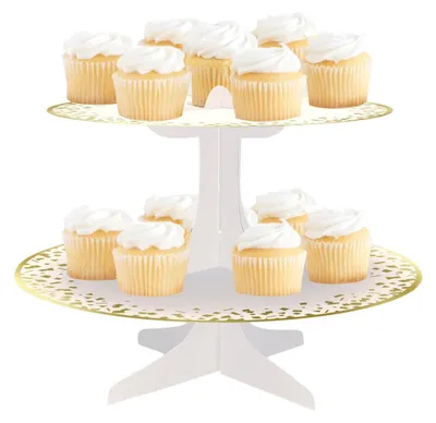 Image de Présentoir à cupcakes à 2 étages blanc-doré 31 x 24 cm - taille unique