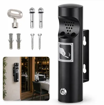 Produktbild von Edelstahl Aschenbecher Säule schwarz Outdoor Standaschenbecher mit Schlüssel große Kapazität für Hotel Büro Eingang Balkon Garten stabil