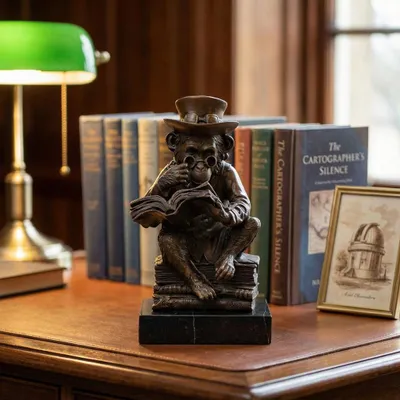 Produktbild von Bronzefigur Affe mit Buch, patiniert auf Marmorsockel, H.22 cm