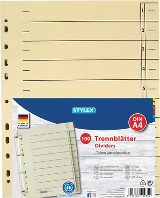 Produktbild von Stylex Trennblätter, 100er Packung DIN A4 - 11-fach gelocht - aus 100% Altpapier