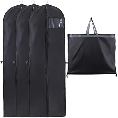 Kleidersack-Set 180 cm, 3 Stück, faltbar, schwarz