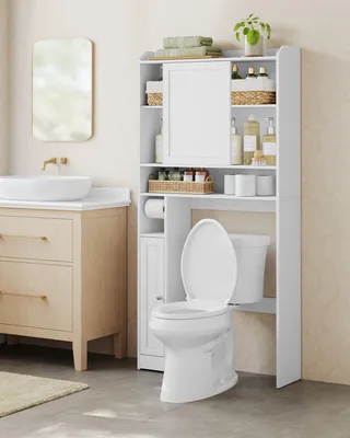 Produktbild von VASAGLE Toilettenregal, Badezimmerregal mit Schiebetür, verstellbare Ablagen, platzsparend, geeignet für die meisten Toiletten, modern, 25 x 83 x 170