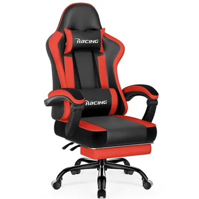 Produktbild von Portreen Gaming Stuhl,Bürostuhl Ergonomischer Gaming Sessel mit Lendenwirbelstütze Fußstütze, gepolstert,Kopfkissen Gaming Stuhl, 150kg Gaming Chair