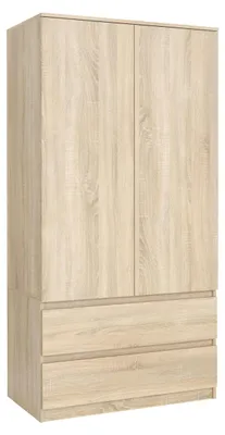 Produktbild von Mobelsta Kleiderschrank mit 2 Schubladen, Kleiderschränke Schlafzimmer, Wohnzimmer Schrank, Garderobenschrank, Sonoma, 90x50x180 cm