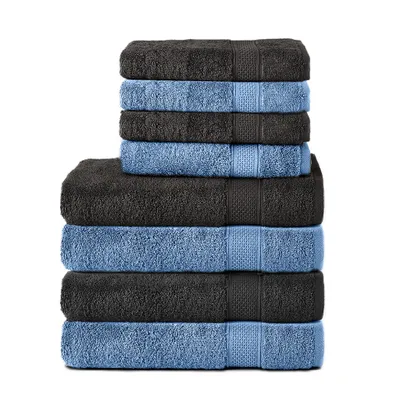 Produktbild von Komfortec 8er Handtuch Set aus 100% Baumwolle, 4 Badetücher 70x140 und 4 Handtücher 50x100 cm, Frottee, Weich, Towel, Groß, Schwarz/Hellblau