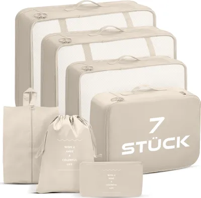 Produktbild von Packwürfel-Set Koffer- oder Taschenorganizer Packtaschen - Beige Deluxe
