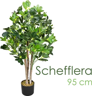 Produktbild von Decovego Schefflera Kunstpflanze, künstliche Strahlenaralie 95 cm, robustes Kunststoffmaterial, für Innenbereiche, pflegeleichte Deko