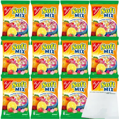 Produktbild von Gut & Günstig Softmix fruchtige Kaubonbons in 5 leckeren Sorten VPE (12x500g Packung) + usy Block