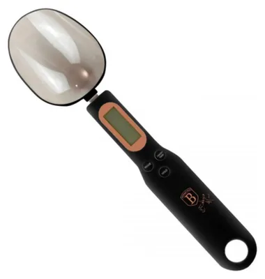A digital kitchen scale in the shape of a spoon.