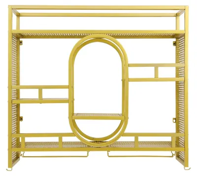 Produktbild von Wand-Weinregal - Flaschenregal für Wein und Spirituosen - Eisen 100x25x90 cm - Tragkraft 150 kg - Mit Schutzgeländer - Im Industriestil Gold