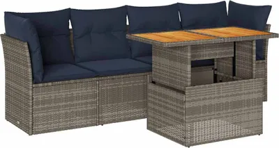 Produktbild von vidaXL 5-tlg. Garten-Sofagarnitur mit Kissen Grau Poly Rattan
