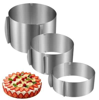 Verstellbare Backringe 3er Set, Edelstahl, Ø 16-30 cm, Höhen 8/10/15 cm