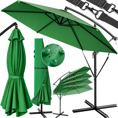 Produktbild von KINGSLEEVE® Sonnenschirm UV Schutz 80+ Ø 330 cm Groß mit Ständer Schutzhülle Windsicherung Neigbar Rund Kurbel Garten Balkon Ampelschirm Grün