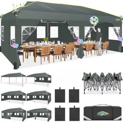 Productafbeelding van Paviljoen, 3x6 meter, grijs, waterdicht, wintervast, met 6 zijwanden en een ventilatieopening