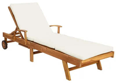Image de Chaise longue vidaXL avec coussins, en bois massif de teck, marron et crème