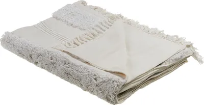 Obrázek produktu pro BELIANI Přikrývka světle béžová bavlna 130 x 180 cm ručně vyšívaná přehoz na postel se střapci boho styl