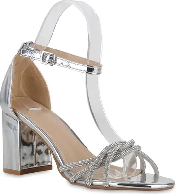 Produktbild von VAN HILL Damen Riemchensandaletten Sandaletten Klassische Strass Schuhe 841096, Farbe: Silber, Größe: 36