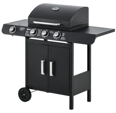 Produktbild von Gasgrill mit 3 Brennern und Seitenbrenner, Grillwagen, Stahl, Schwarz | 110 x 50 x 100 cm | 49 x 36 cm Grillfläche | Warmhalterost