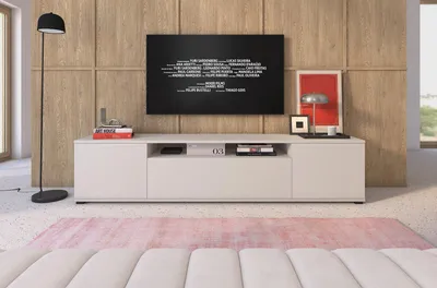 Produktbild von TV-Schrank Masimo 200 cm, TV Lowboard mit vier Regalen, auf niedrigen Füßen, Schrank fürs Wohnzimmer, Push-to-Open - Kaschmir