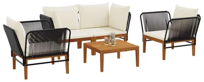 Imagen del producto de vidaXL: 5 unidades, madera de acacia maciza y cuerda, diseño natural
