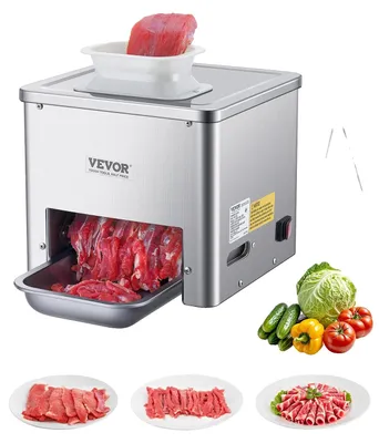 Image de Trancheuse à viande VEVOR, 550 W, 159 kg/h, acier inoxydable, 2,5 - 10 mm d'épaisseur, trancheuse électrique universelle, convient pour restaurants, supermarchés