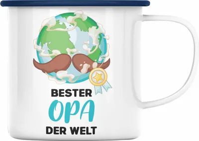Produktbild von Trendation - Bester Opa Der Welt Geschenk Emaille Tasse Emaille Emaille Tasse Spruch Lustig von Enkel zum Geburtstag Weihnachten (Blau)
