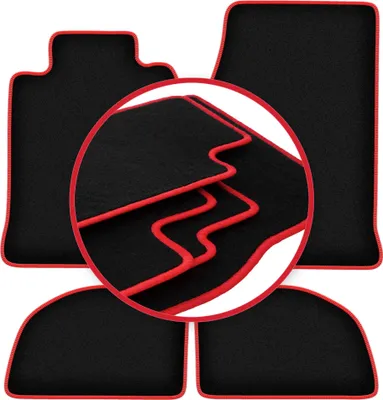 Produktbild von Fußmatten Automatten Velours Schwarz/Rot für Porsche 924 1976-1988 Set 4-tlg